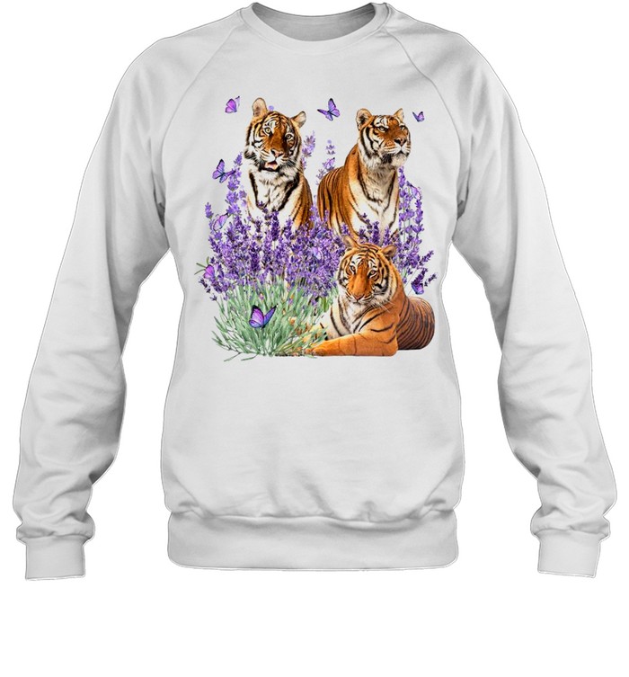 Tiger and Gorgeous Purple flower – for tiger lover shirt Unisex Sweatshirt