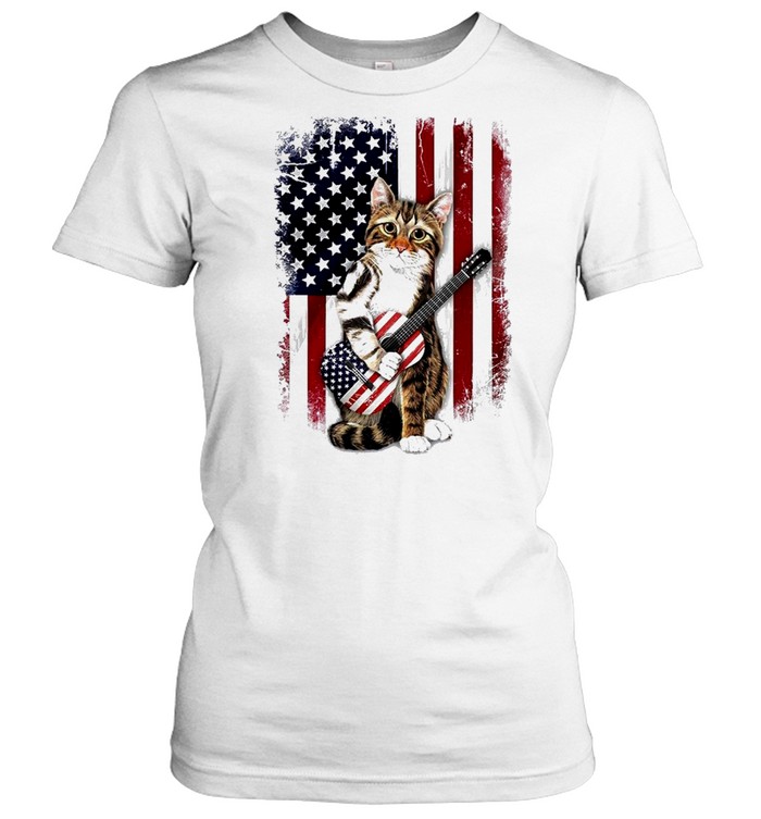 Cat hug guitar american flag shirt Classic Women's T-shirt