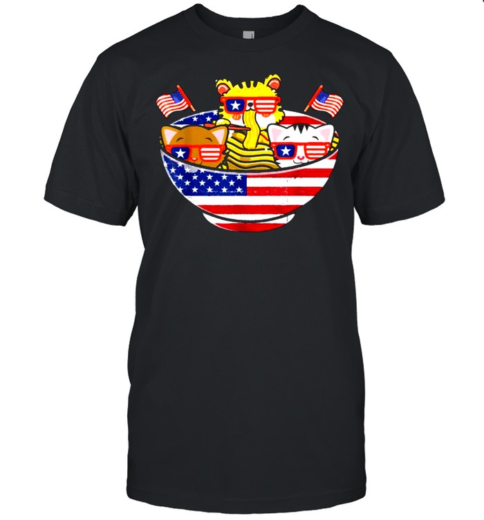 Cats Ramen Anime American Flag USA 4th Of July T- Classic Men's T-shirt