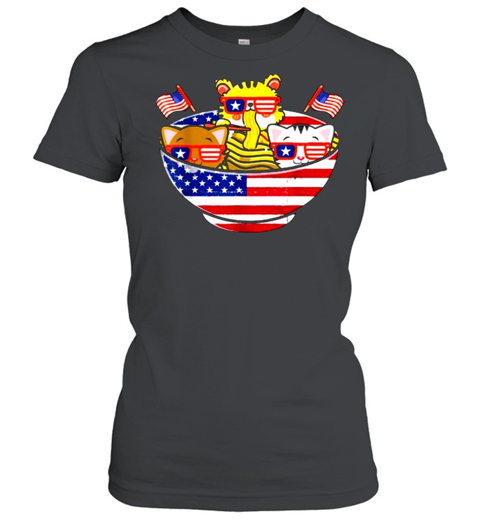 Cats Ramen Anime American Flag USA 4th Of July T- Classic Women's T-shirt