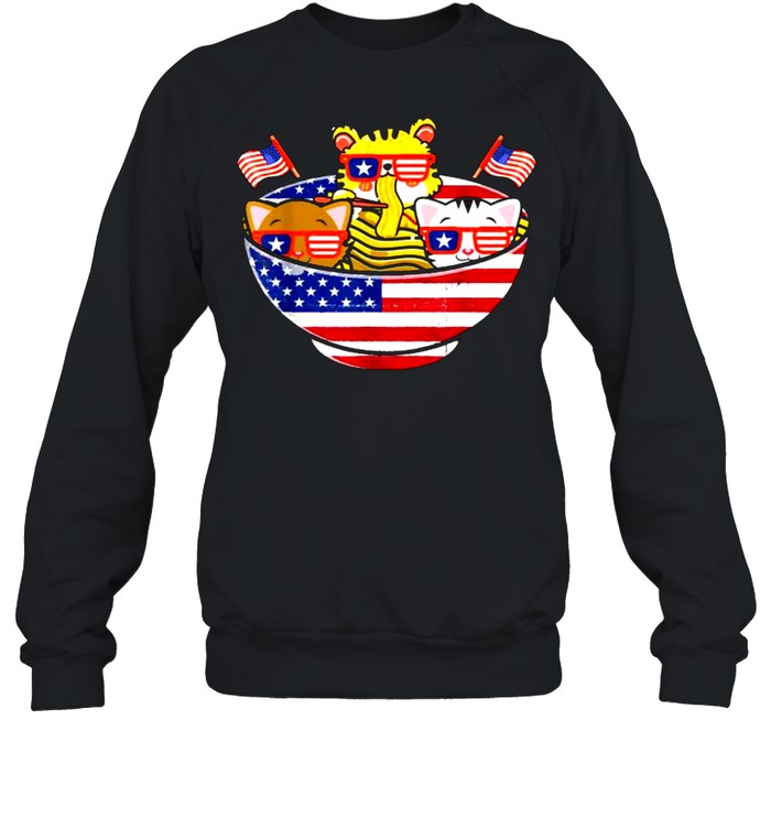 Cats Ramen Anime American Flag USA 4th Of July T- Unisex Sweatshirt