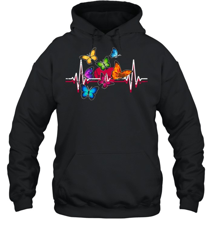 EKG Puls Herz Schmetterling Butterfly Blumen Vegan Veganer shirt Unisex Hoodie