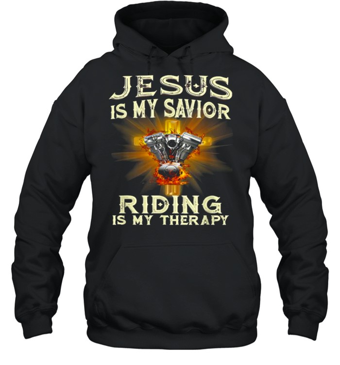 Jesus Is My Savior Riding Is My Therapy Jesus Motorcycle T- Unisex Hoodie