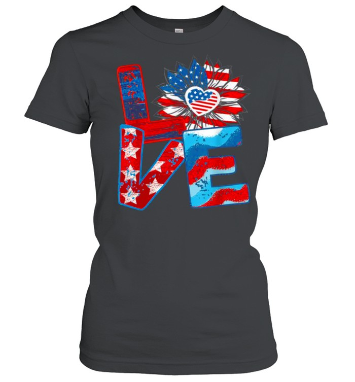 Love My America Sunflower 4th July Patriotic T- Classic Women's T-shirt