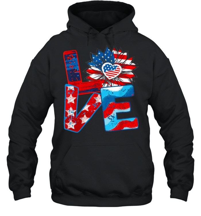 Love My America Sunflower 4th July Patriotic T- Unisex Hoodie