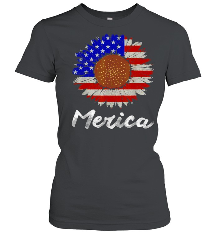 Merica American Flag Sunflower 4th July T- Classic Women's T-shirt