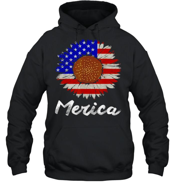 Merica American Flag Sunflower 4th July T- Unisex Hoodie