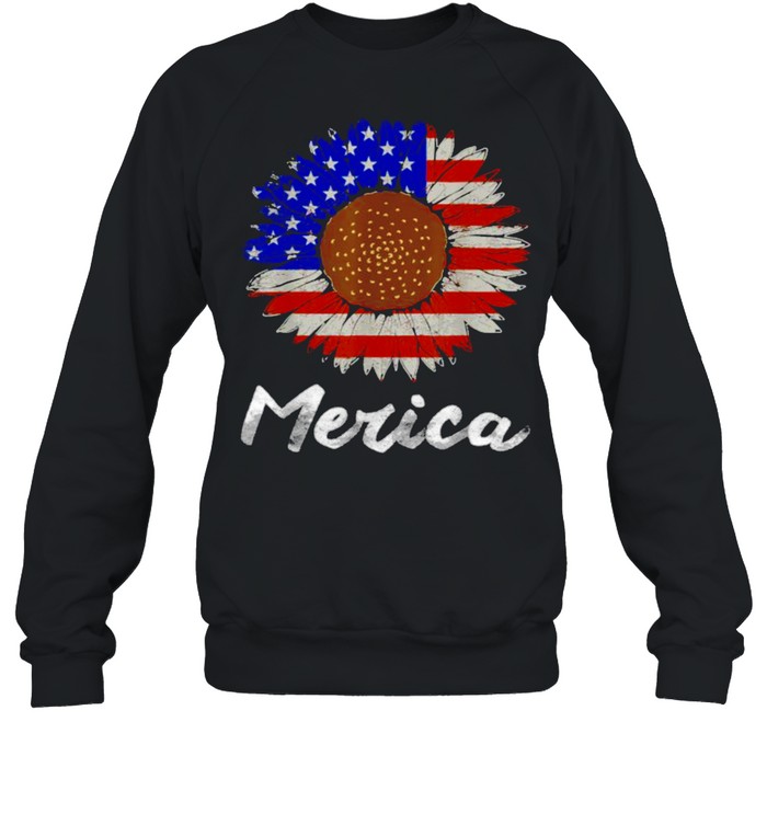 Merica American Flag Sunflower 4th July T- Unisex Sweatshirt