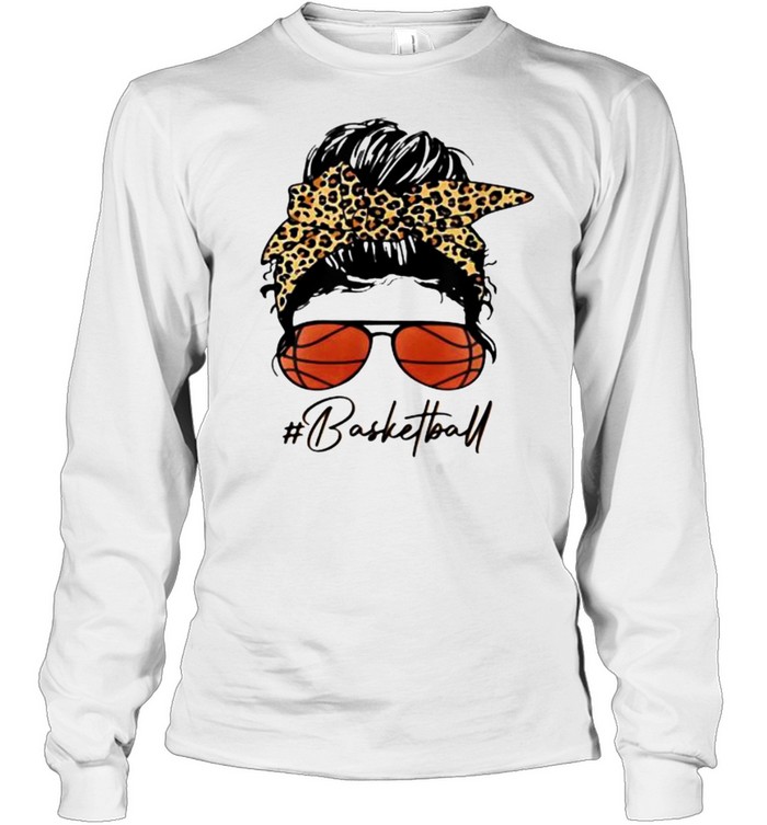 Basketball Mom With Leopard And Messy Bun Long Sleeved T-shirt