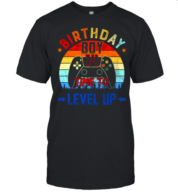 14th Birthday Boy Time to Level Up Video Game Vintage  Classic Men's T-shirt