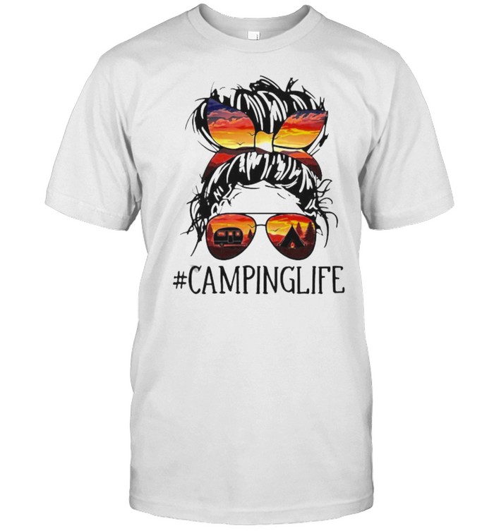 Women bunny hair messy sunglasses sunset campinglife shirt Classic Men's T-shirt