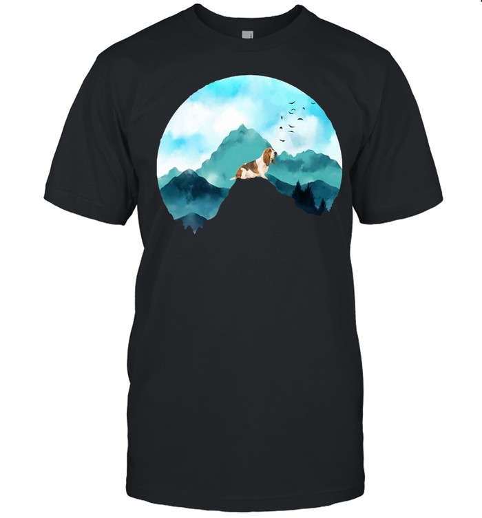 Mountain Pine Tree Blue Sky Birds Are Flying Basset Hound T-shirt Classic Men's T-shirt