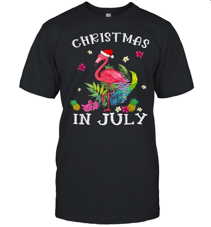 Christmas In July Pink Flamingo Flower T-Shirt