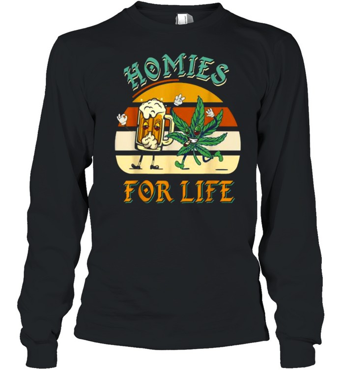 Homies For Life Beer Drink Meditate Cannabis Vintage T- Long Sleeved T-shirt