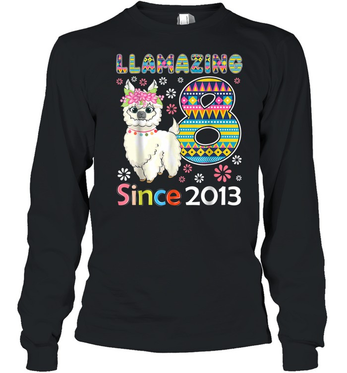 Llamazing I'm 8 year old Girl Theme 8th Birthday Farm shirt Long Sleeved T-shirt