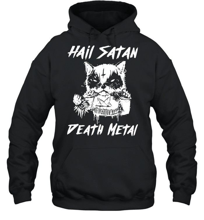 Cat hail satan death metal shirt Unisex Hoodie