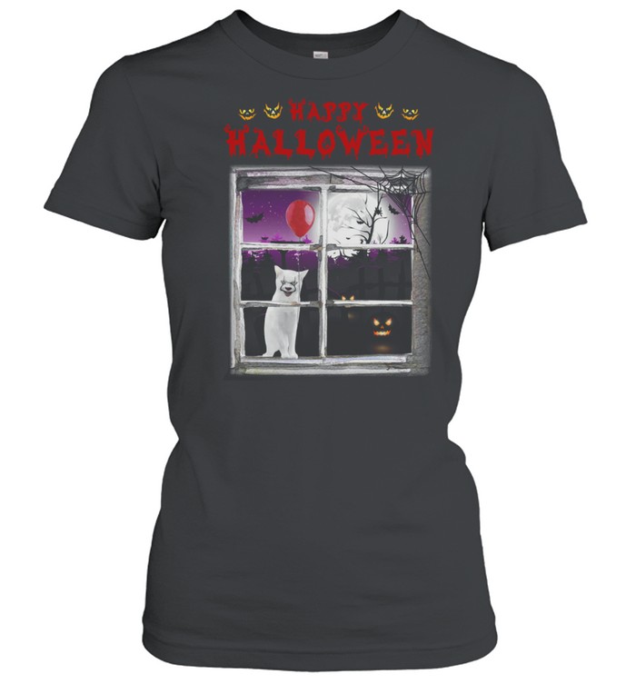 Cat sit next to window happy halloween shirt Classic Women's T-shirt