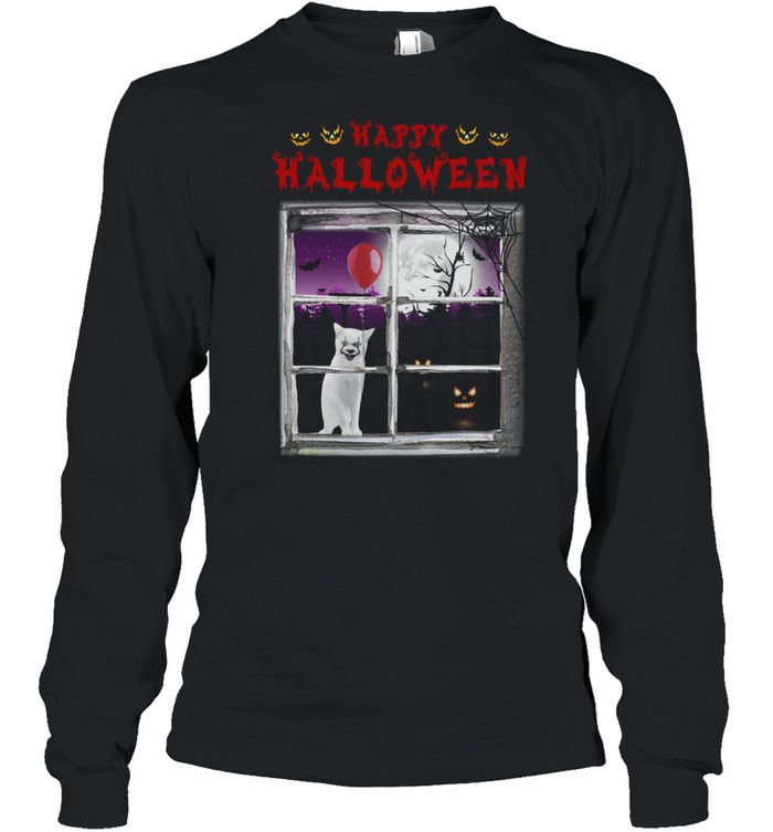 Cat sit next to window happy halloween shirt Long Sleeved T-shirt