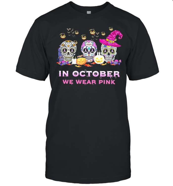 Skull in October we wear Pink Breast Cancer Halloween shirt Classic Men's T-shirt