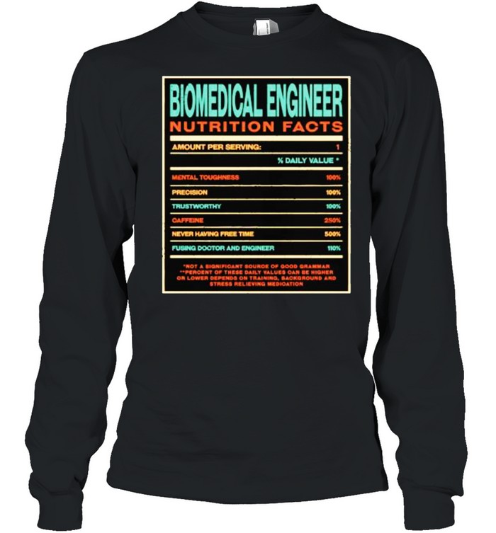 Biomedical Engineer Nutrition Facts Funny Engineering T- Long Sleeved T-shirt