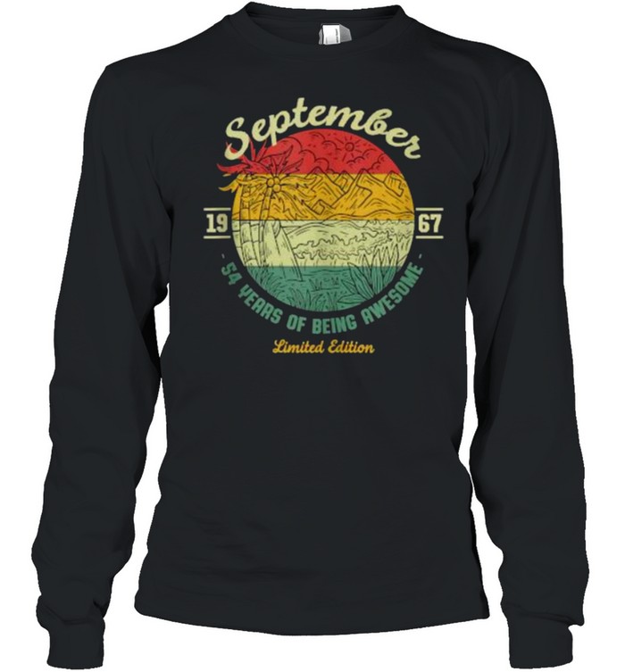 September 1967 54 Years of Being Awesome Birthday Sunset T- Long Sleeved T-shirt