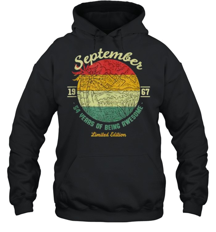 September 1967 54 Years of Being Awesome Birthday Sunset T- Unisex Hoodie