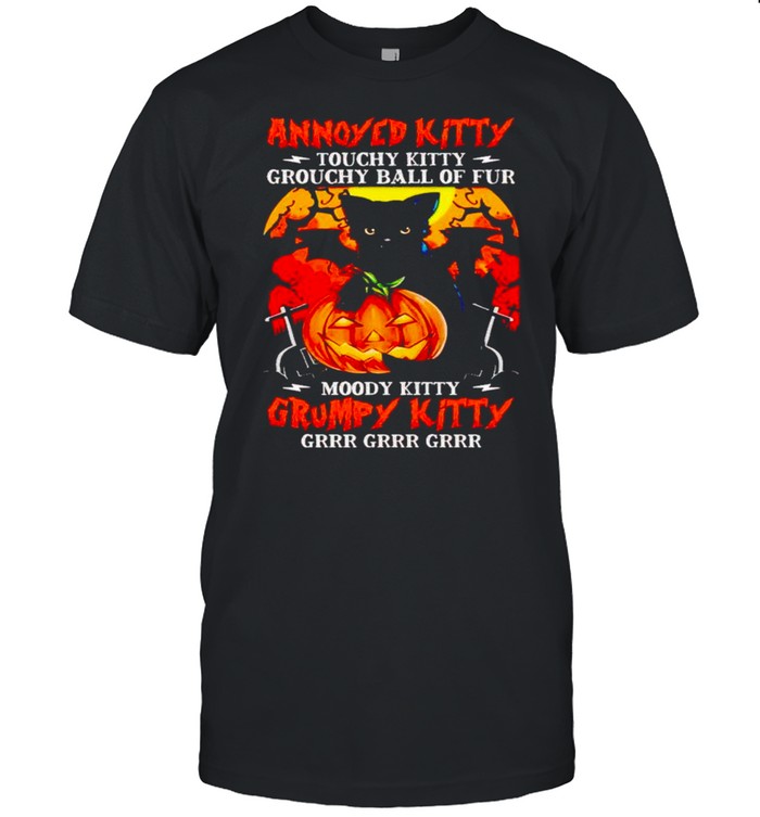 Annoyed kitty touchy kitty grouchy ball of fur Halloween shirt Classic Men's T-shirt