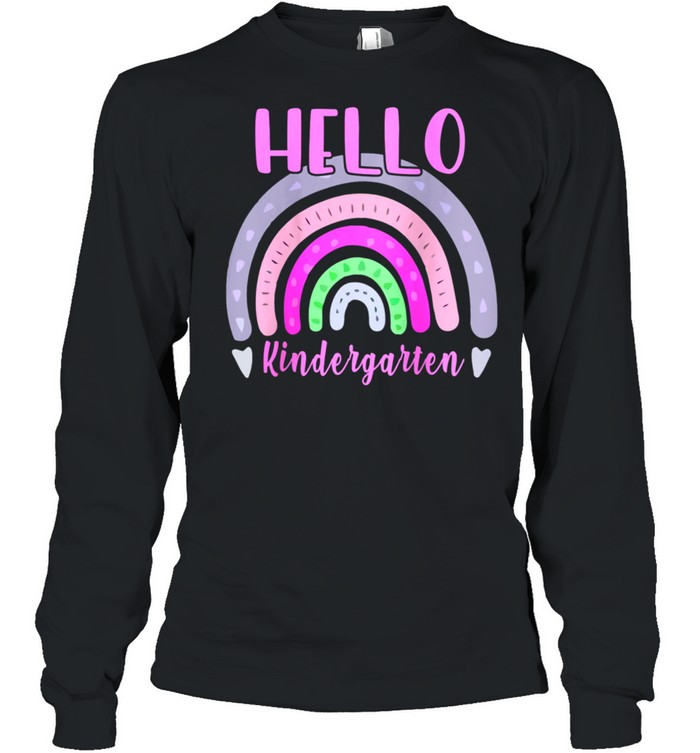 HELLO KINDERGARTEN Teacher Back To School Retro Boho Rainbow shirt Long Sleeved T-shirt