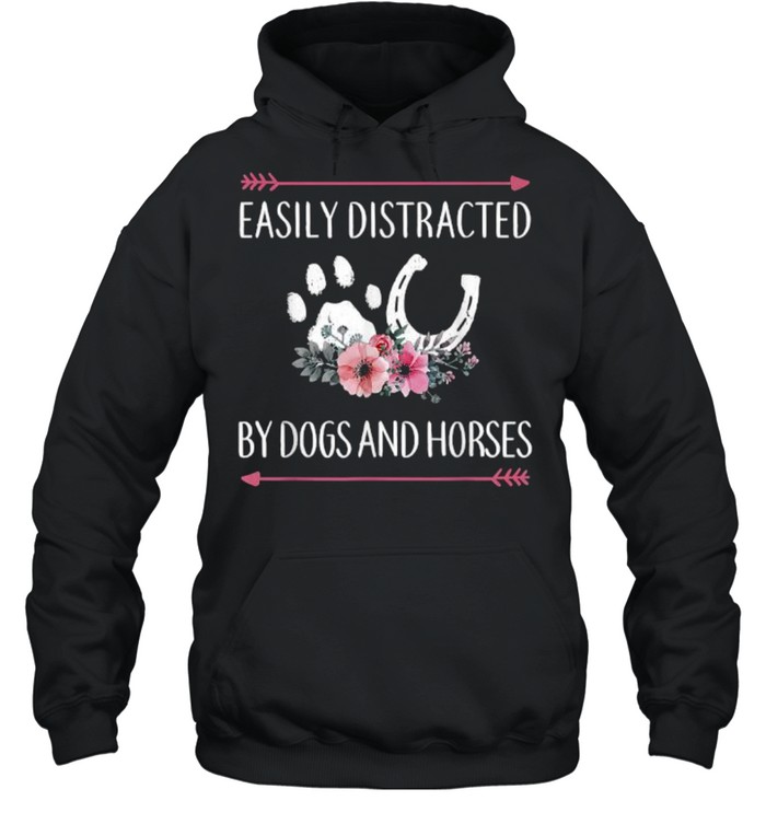 Easily Distracted By Dogs And Horses Flower T- Unisex Hoodie