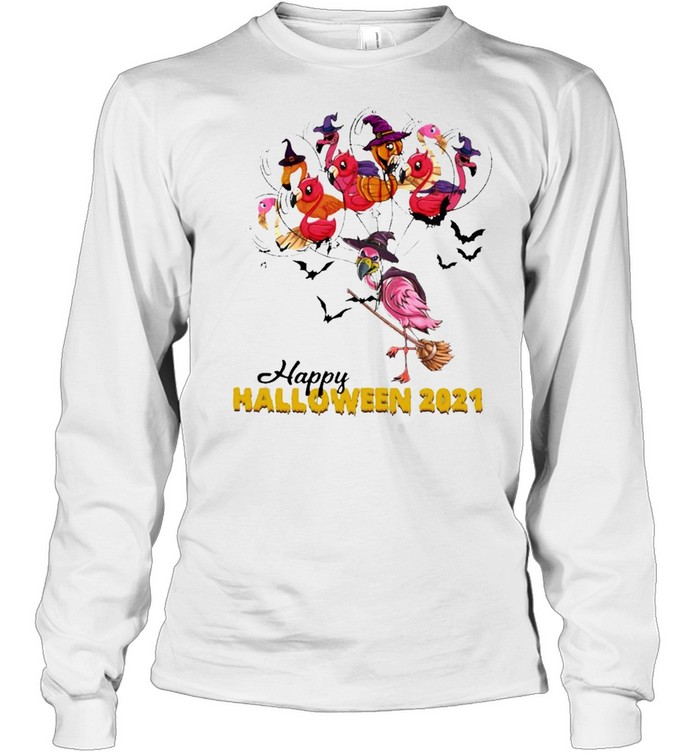 Flamingo Witch Happy Halloween 2021 shirt Long Sleeved T-shirt