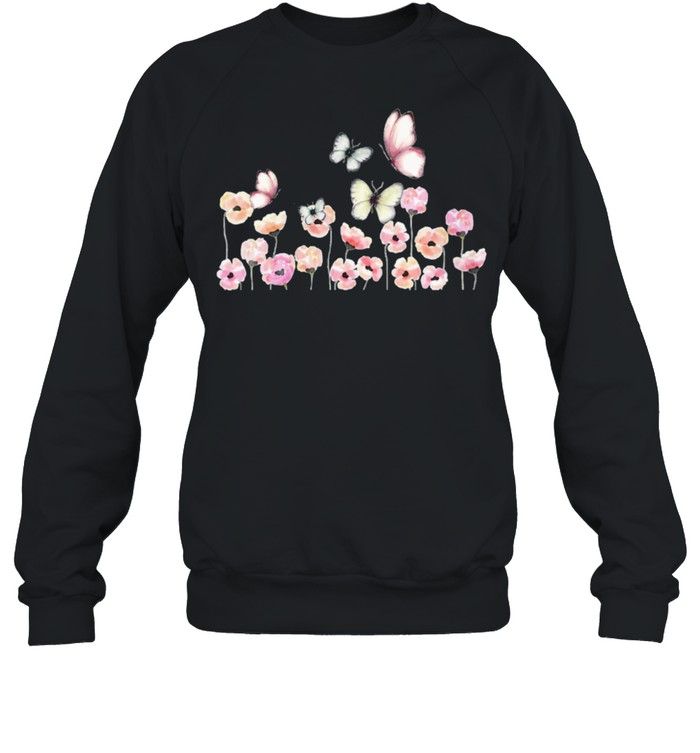 butterfly flower pink flowers cute pretty beautiful shirt Unisex Sweatshirt