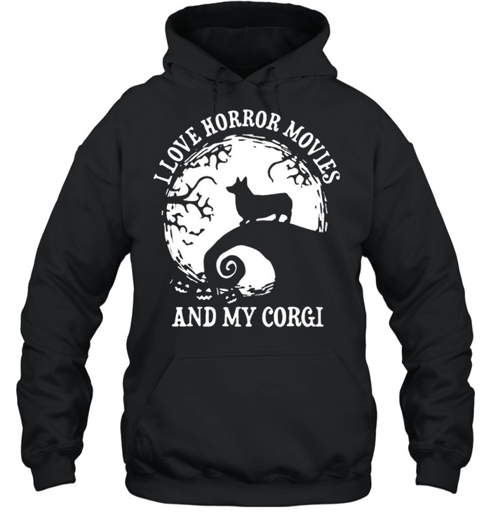 I love horror movies and my corgi moon shirt Unisex Hoodie