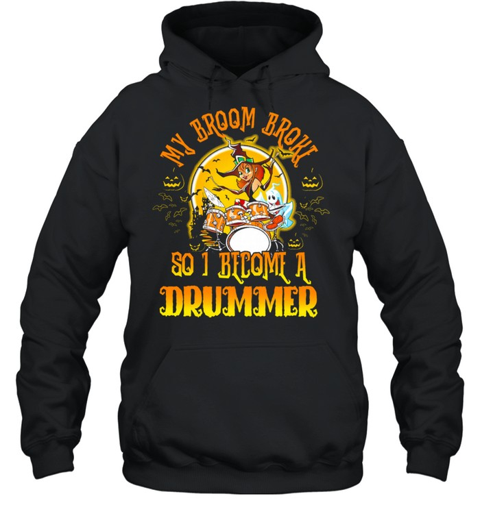 My Broom broom do I become a drummer Halloween shirt Unisex Hoodie