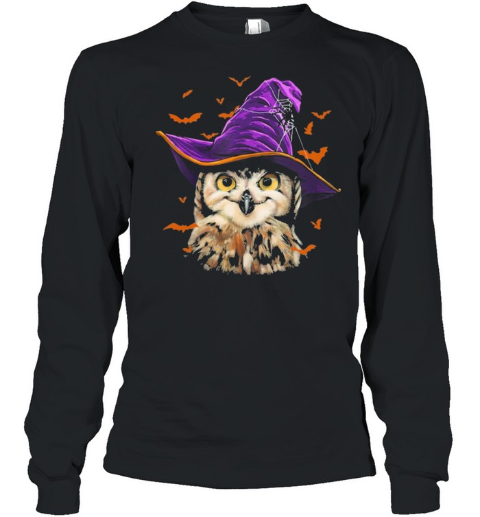 Owl Wearing Magic Halloween Hat shirt Long Sleeved T-shirt