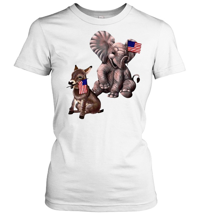 Elephant And Donkey Holding American Flags Bipartisan T-shirt Classic Women's T-shirt