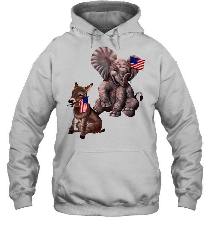 Elephant And Donkey Holding American Flags Bipartisan T-shirt Unisex Hoodie