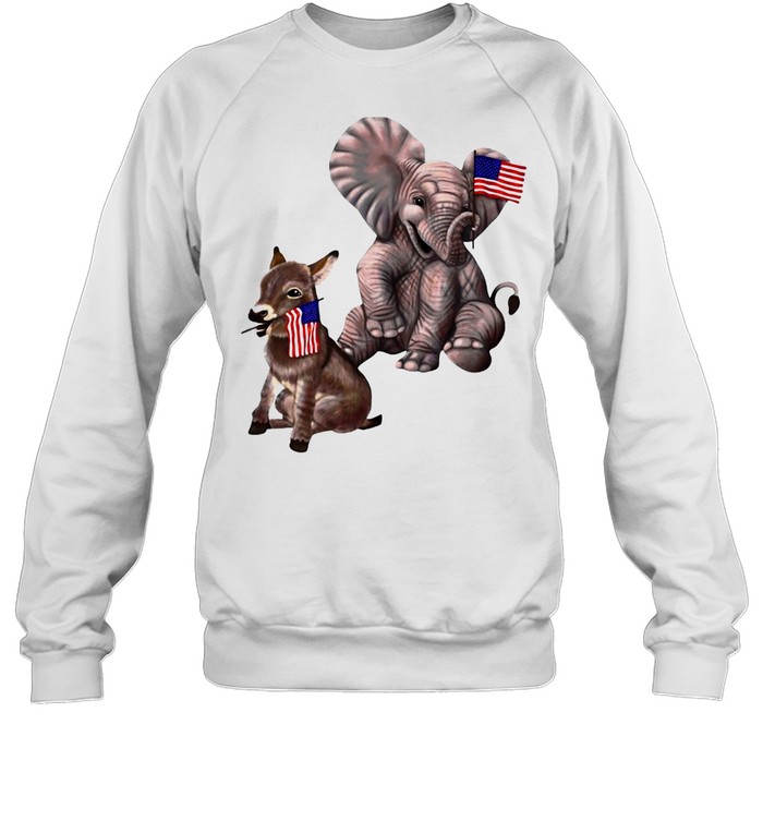 Elephant And Donkey Holding American Flags Bipartisan T-shirt Unisex Sweatshirt