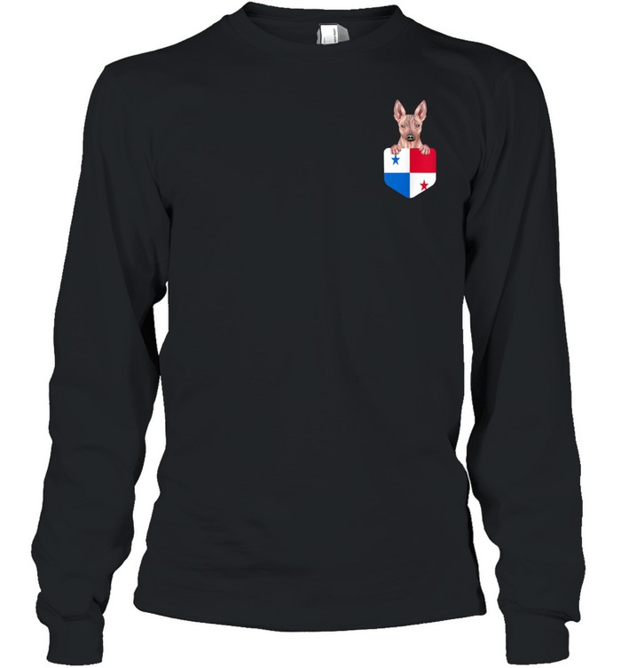 Panama Flag American Hairless Terrier Dog In Pocket shirt Long Sleeved T-shirt