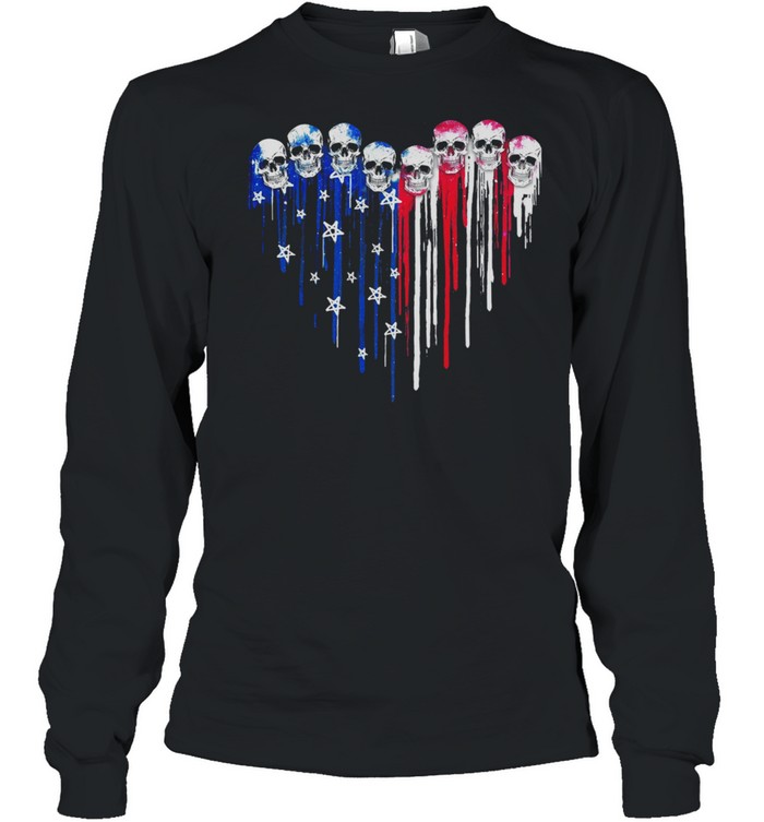 Skulls Heart American flag shirt Long Sleeved T-shirt