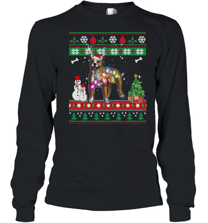 Staffordshire Terrier Christmas Lights Xmas Dog shirt Long Sleeved T-shirt