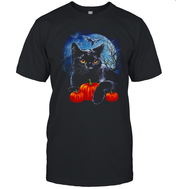 Black Cat moon light pumpkin shirt Classic Men's T-shirt