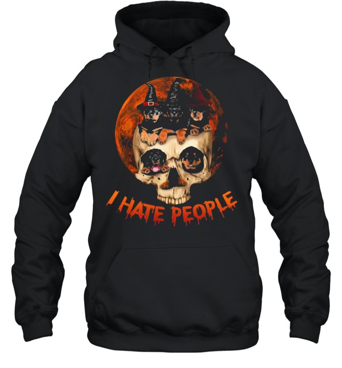 Skull Rottweiler Witch I hate people Halloween shirt Unisex Hoodie