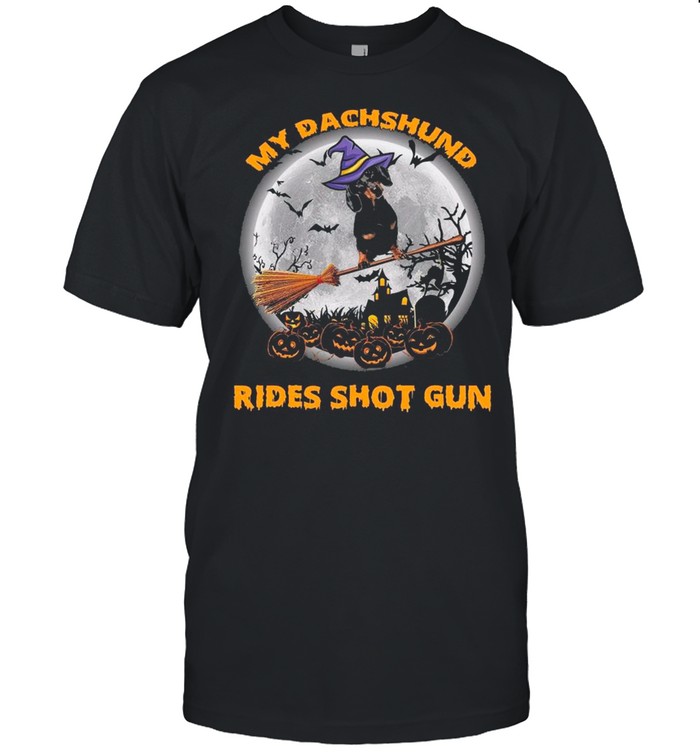 Dachshund Witch Rides Shot Gun Happy Halloween shirt Classic Men's T-shirt