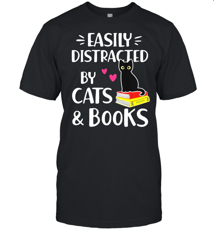 Easily Distracted By Cats And Books Book Lover shirt Classic Men's T-shirt