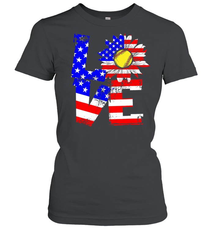 Love Sunflower Baseball American flag shirt Classic Women's T-shirt