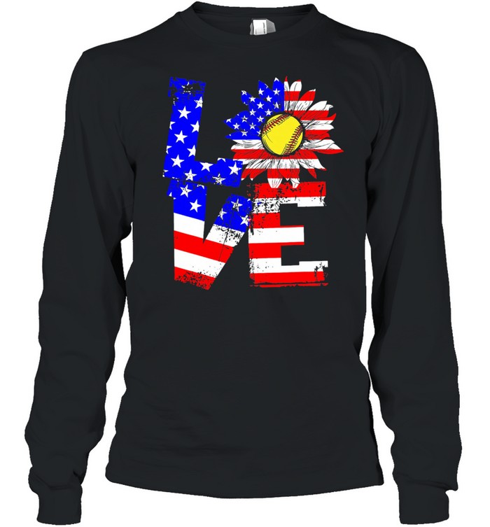 Love Sunflower Baseball American flag shirt Long Sleeved T-shirt