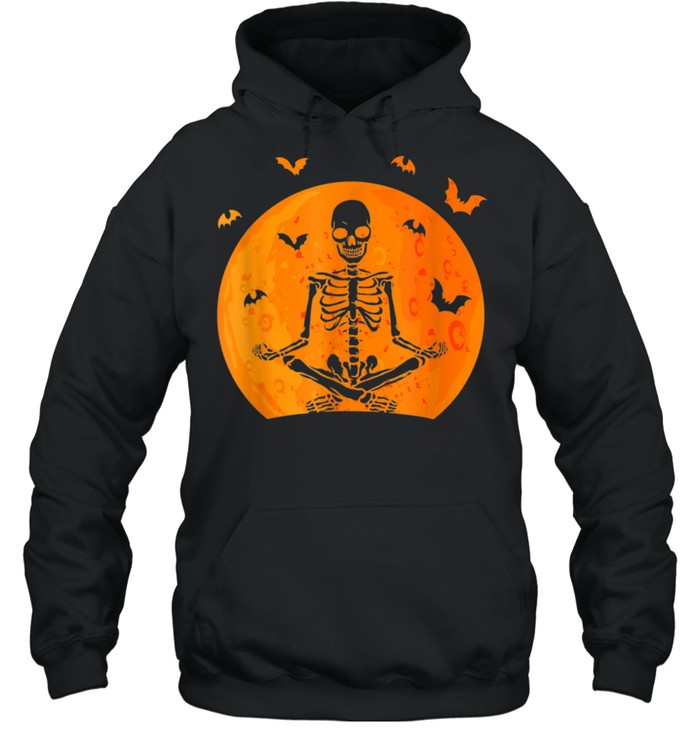 Meditating Skeleton Yoga Under Sunset Yoga Halloween shirt Unisex Hoodie