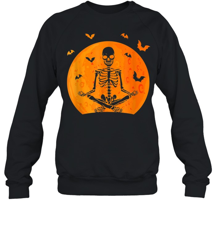 Meditating Skeleton Yoga Under Sunset Yoga Halloween shirt Unisex Sweatshirt