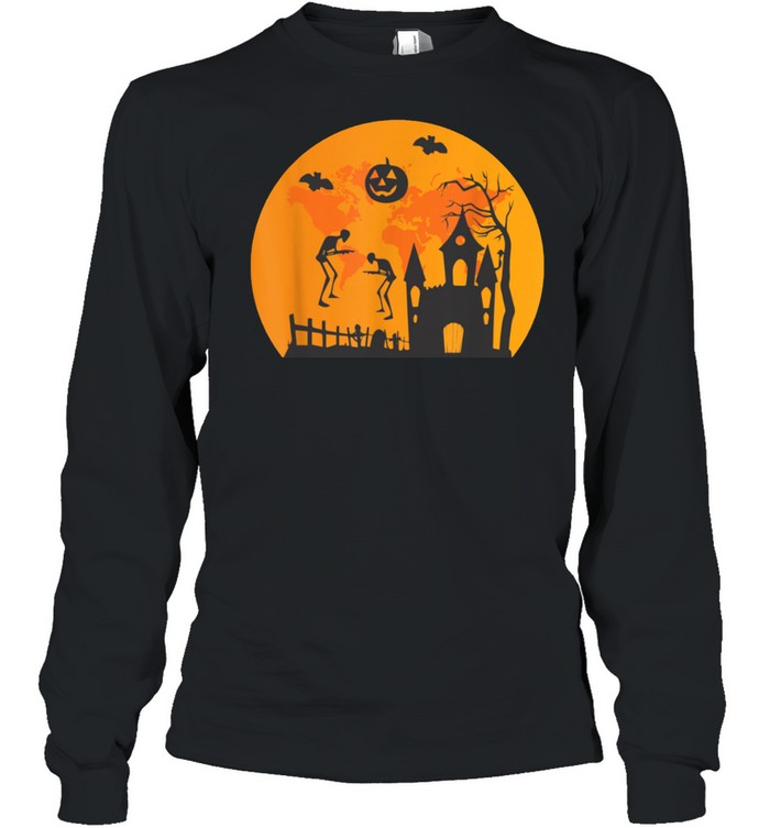 Scary Halloween with Moving Skeletons and Mysterious Castles shirt Long Sleeved T-shirt