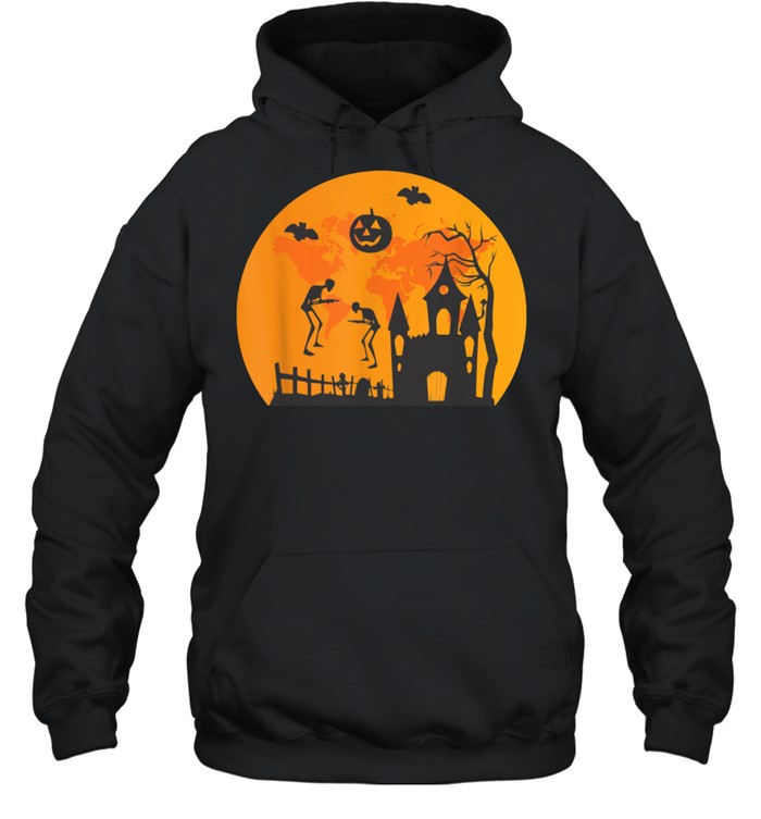 Scary Halloween with Moving Skeletons and Mysterious Castles shirt Unisex Hoodie